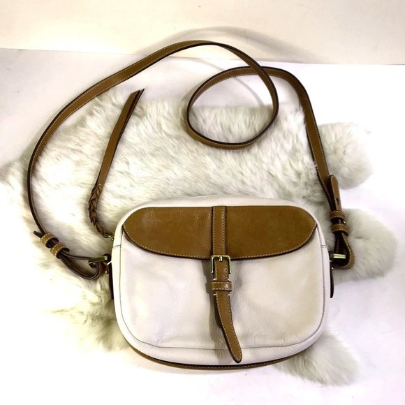 Fossil Vintage Mini Crossbody Pebbled Leather Bag White Tan - Picture 1 of 11